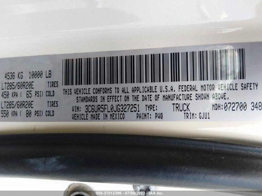 2018 RAM 2500 LARAMIE - 3C6UR5FL0JG327251