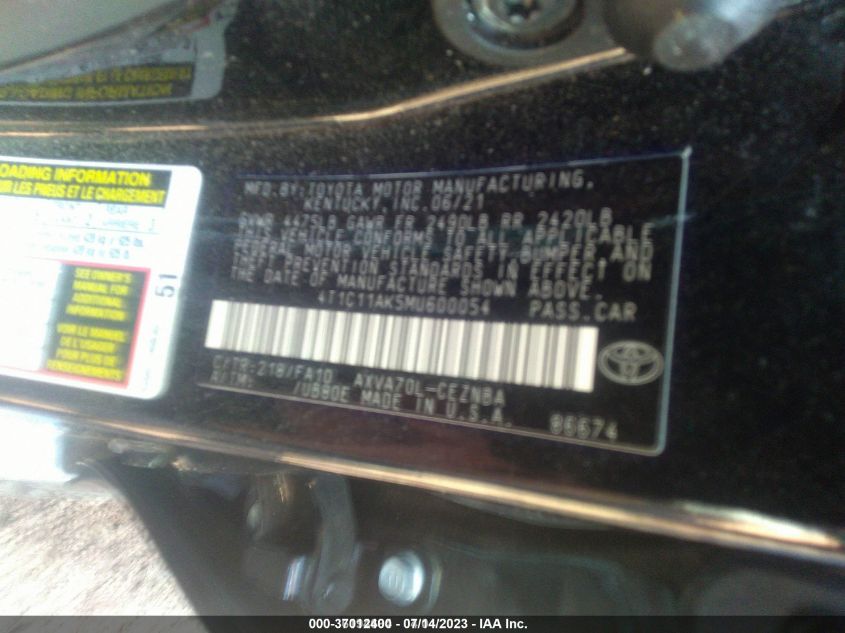 2021 TOYOTA CAMRY LE - 4T1C11AK5MU600054