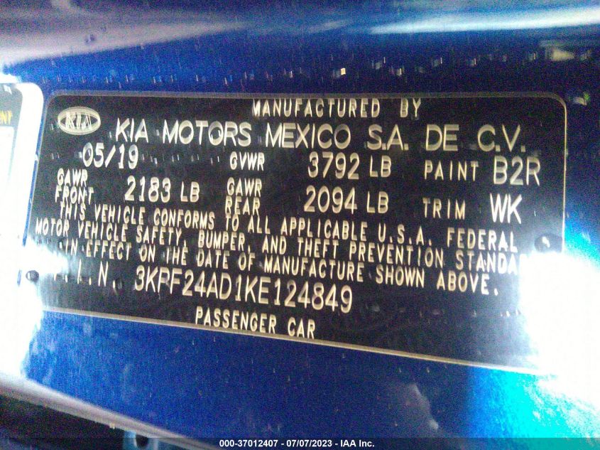 2019 KIA FORTE FE/LX/LXS - 3KPF24AD1KE124849