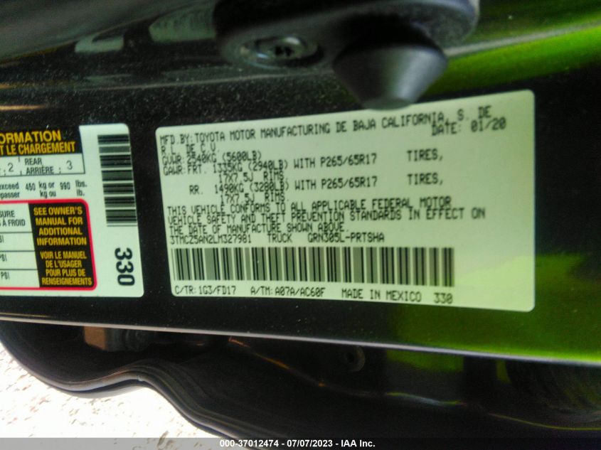 2020 TOYOTA TACOMA 4WD SR5/TRD SPORT - 3TMCZ5AN2LM327981