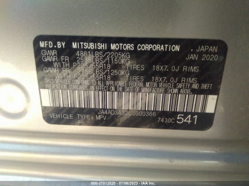 2020 MITSUBISHI OUTLANDER SE/SEL/LE/SP - JA4AD3A32LJ000366