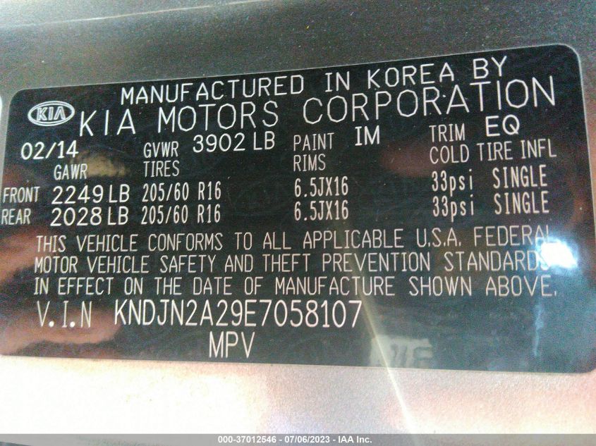 2014 KIA SOUL BASE - KNDJN2A29E7058107