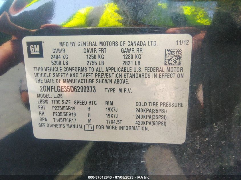 2013 CHEVROLET EQUINOX LTZ - 2GNFLGE35D6200373