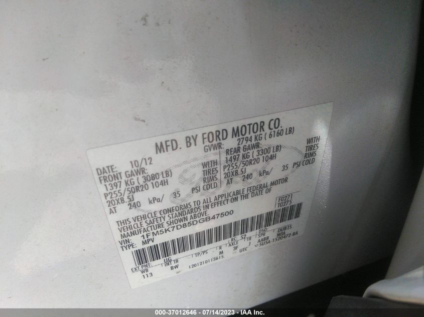 2013 FORD EXPLORER XLT - 1FM5K7D85DGB47500
