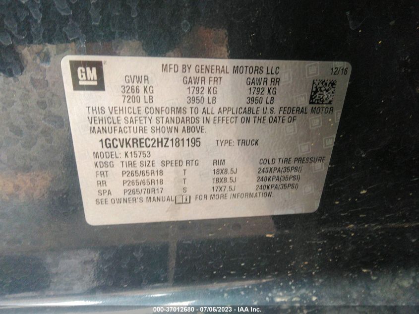 2017 CHEVROLET SILVERADO 1500 LT - 1GCVKREC2HZ181195