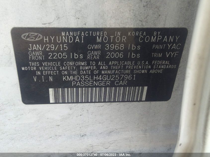 2016 HYUNDAI ELANTRA GT - KMHD35LH4GU257961