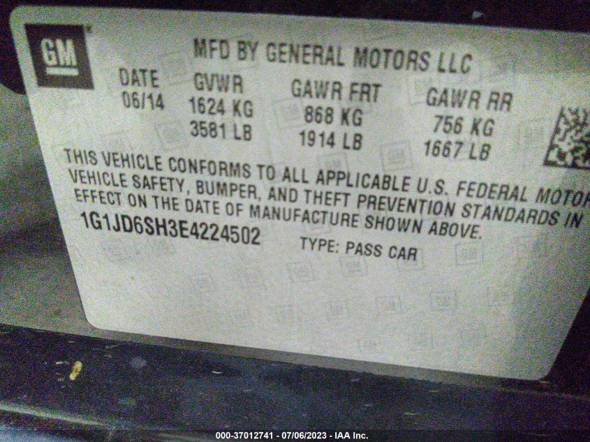 2014 CHEVROLET SONIC LT - 1G1JD6SH3E4224502