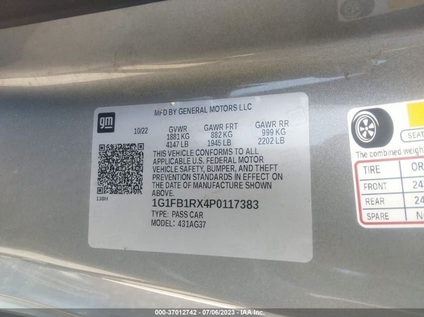 2023 CHEVROLET CAMARO LS/LT - 1G1FB1RX4P0117383