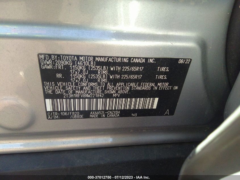 2022 TOYOTA RAV4 LE - 2T3H1RFV8NW221842