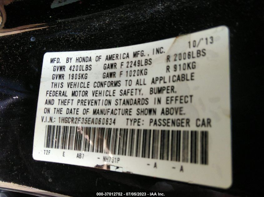 2014 HONDA ACCORD SEDAN LX - 1HGCR2F35EA060634