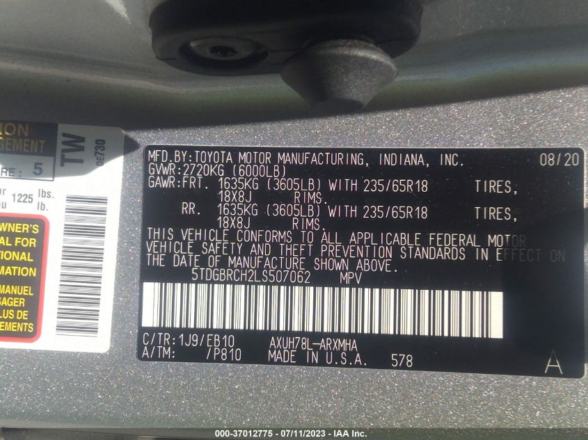 2020 TOYOTA HIGHLANDER HYBRID XLE - 5TDGBRCH2LS507062