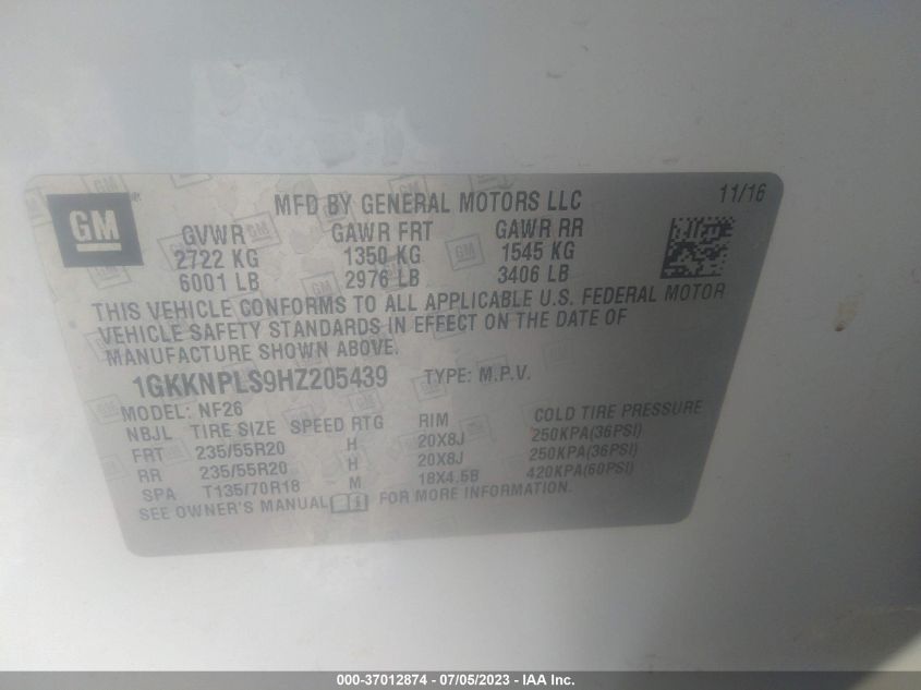 2017 GMC ACADIA DENALI - 1GKKNPLS9HZ205439