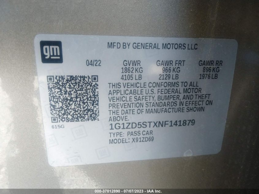 2022 CHEVROLET MALIBU LT - 1G1ZD5STXNF141879