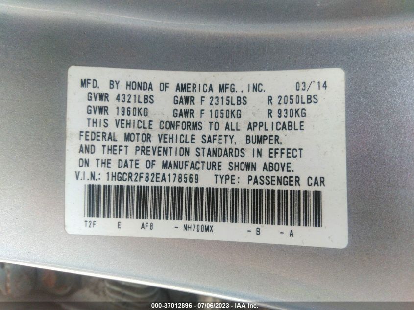 2014 HONDA ACCORD SEDAN EX-L - 1HGCR2F82EA178569