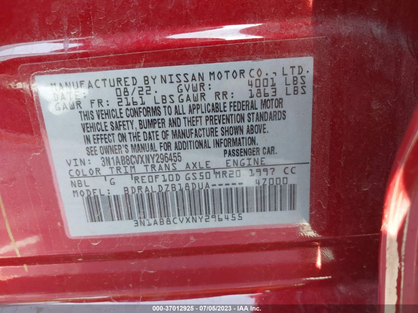 2022 NISSAN SENTRA SV - 3N1AB8CVXNY296455