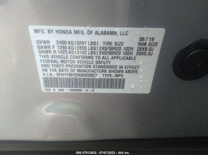 2019 HONDA PASSPORT SPORT - 5FNYF8H25KB020027