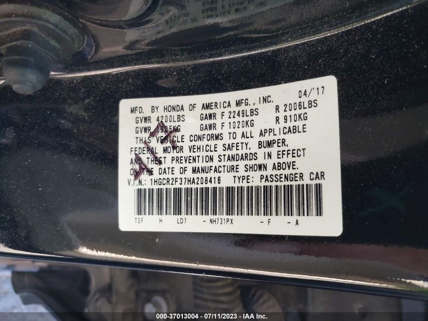 2017 HONDA ACCORD SEDAN LX - 1HGCR2F37HA208416