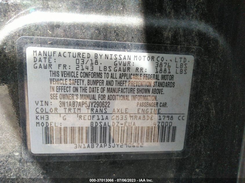 2018 NISSAN SENTRA S/SV/SR/SL - 3N1AB7AP5JY290622