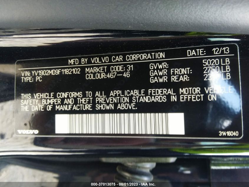 2015 VOLVO S80 T6 PLATINUM YV1902MD9F1182102