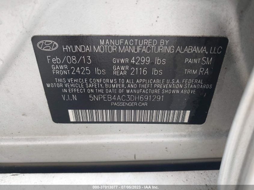 2013 HYUNDAI SONATA GLS - 5NPEB4AC3DH691291