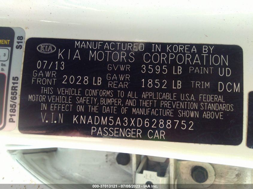 2013 KIA RIO LX - KNADM5A3XD6288752