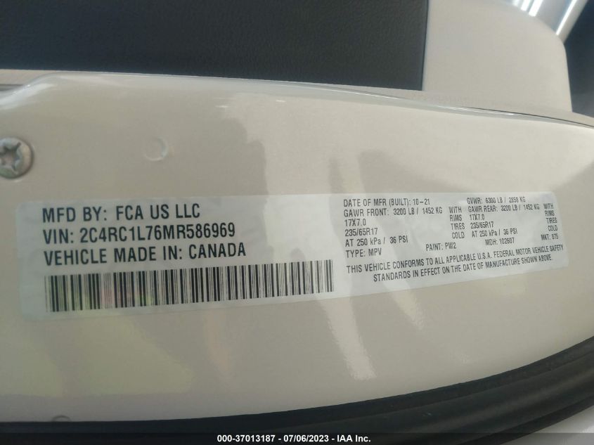 2021 CHRYSLER PACIFICA - 2C4RC1L76MR586969