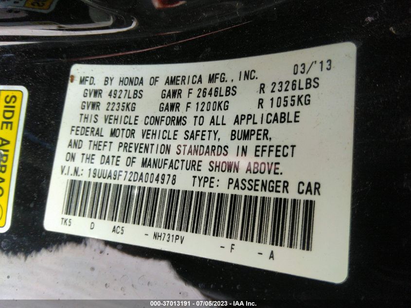 2013 ACURA TL ADVANCE - 19UUA9F72DA004978