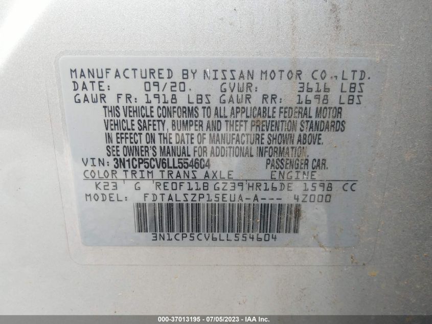 2020 NISSAN KICKS SV - 3N1CP5CV6LL554604