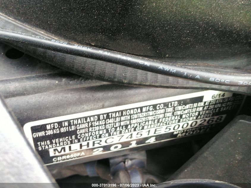 2014 HONDA CBR650 FA MLHRC7451E5000268