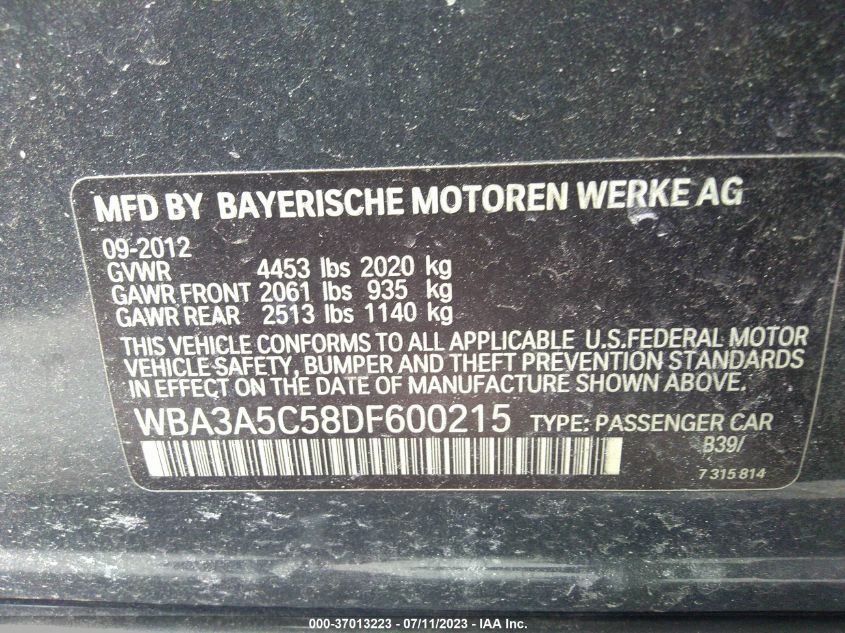 2013 BMW 3 SERIES 328I - WBA3A5C58DF600215
