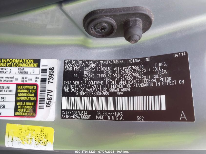 2014 TOYOTA SIENNA LTD/XLE - 5TDDK3DC7ES084968