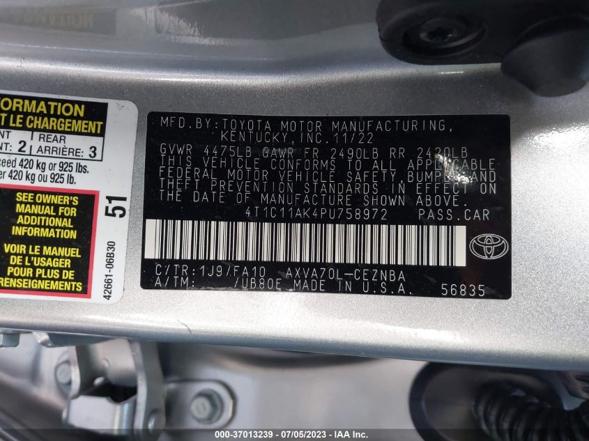 2023 TOYOTA CAMRY LE - 4T1C11AK4PU758972