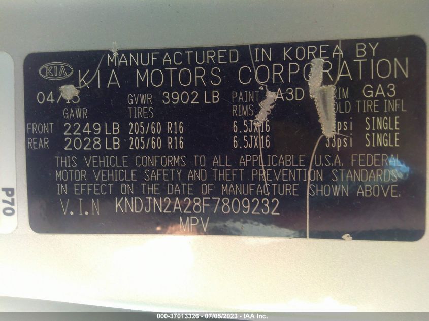 2015 KIA SOUL BASE - KNDJN2A28F7809232