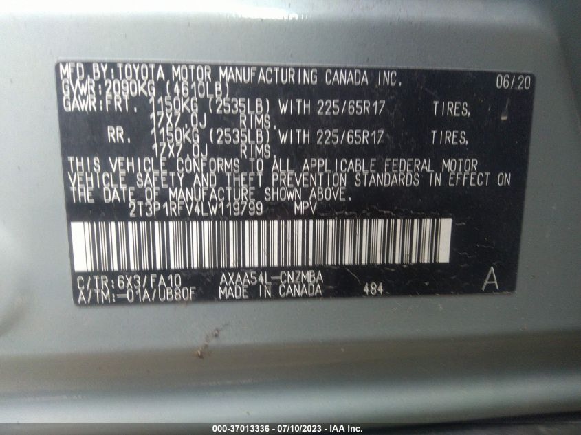 2020 TOYOTA RAV4 XLE - 2T3P1RFV4LW119799