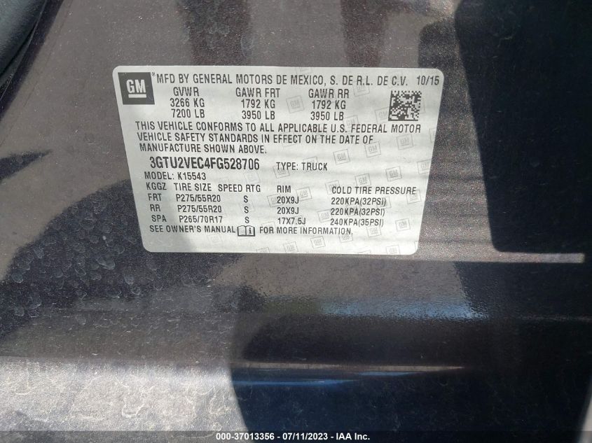 2015 GMC SIERRA 1500 SLT - 3GTU2VEC4FG528706