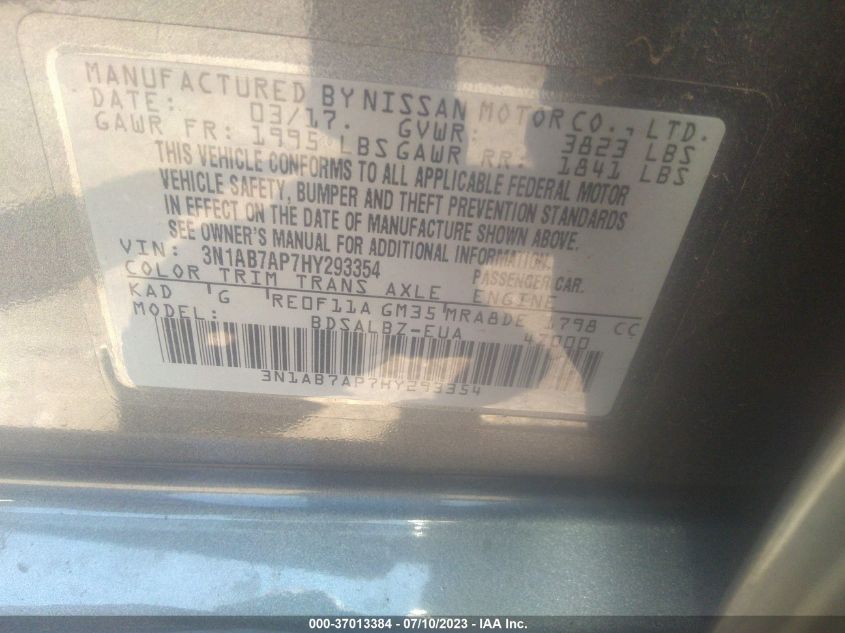 2017 NISSAN SENTRA S - 3N1AB7AP7HY293354