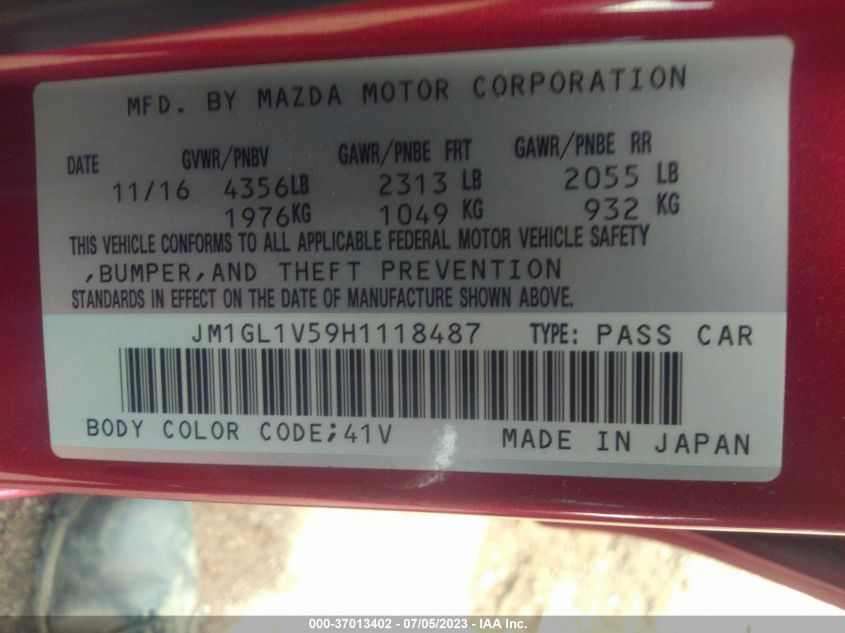 2017 MAZDA MAZDA6 TOURING - JM1GL1V59H1118487