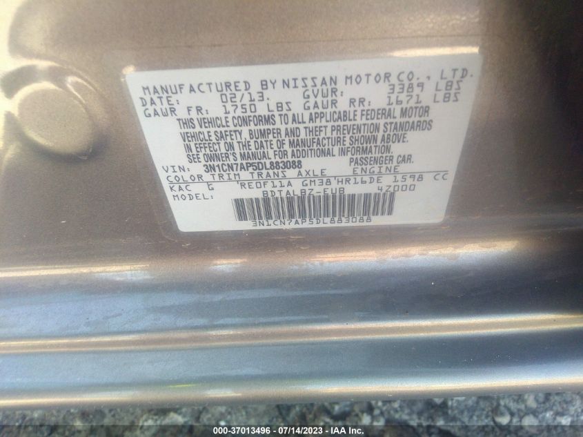 2013 NISSAN VERSA SV - 3N1CN7AP5DL883088