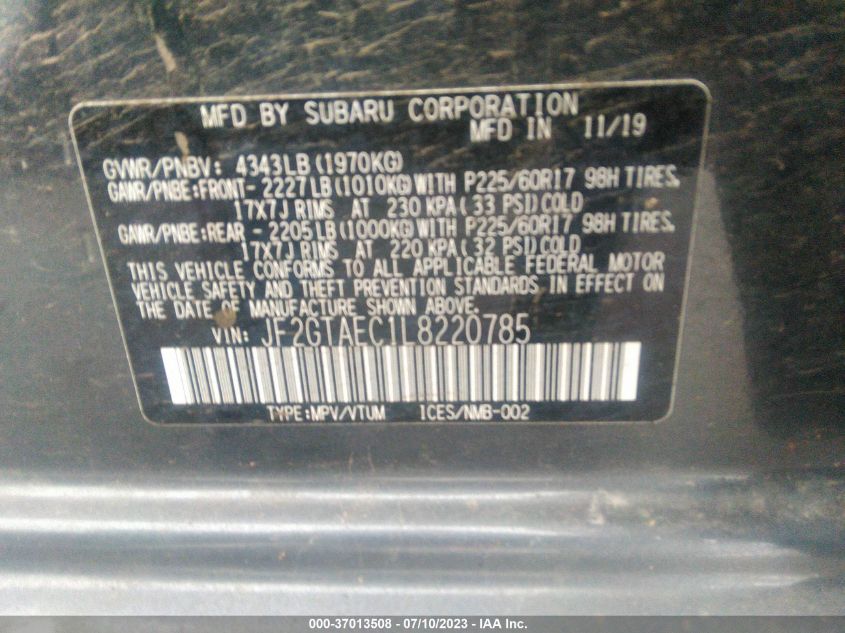 2020 SUBARU CROSSTREK PREMIUM - JF2GTAEC1L8220785