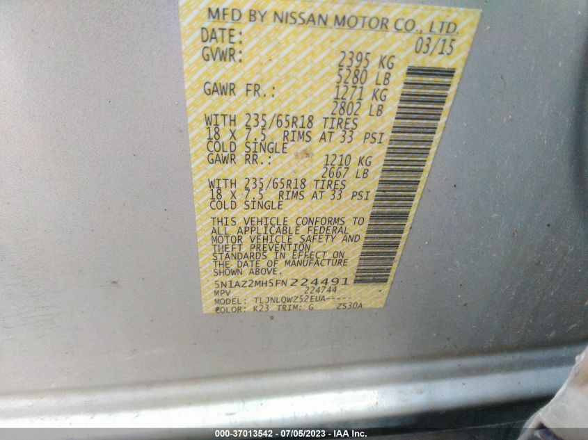 2015 NISSAN MURANO SV - 5N1AZ2MH5FN224491