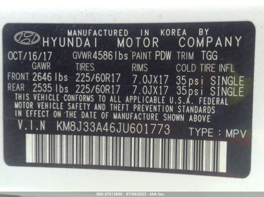 2018 HYUNDAI TUCSON SEL - KM8J33A46JU601773