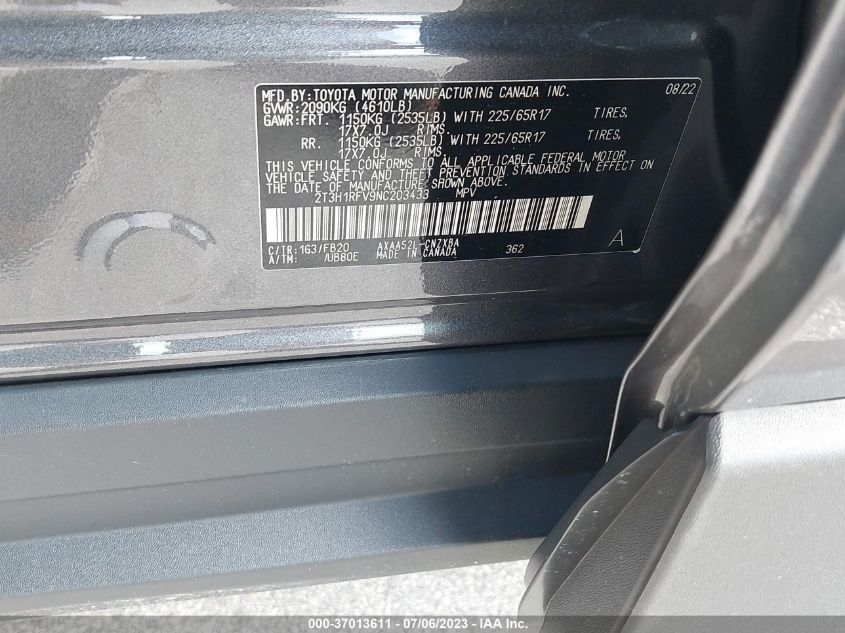 2022 TOYOTA RAV4 LE - 2T3H1RFV9NC203433