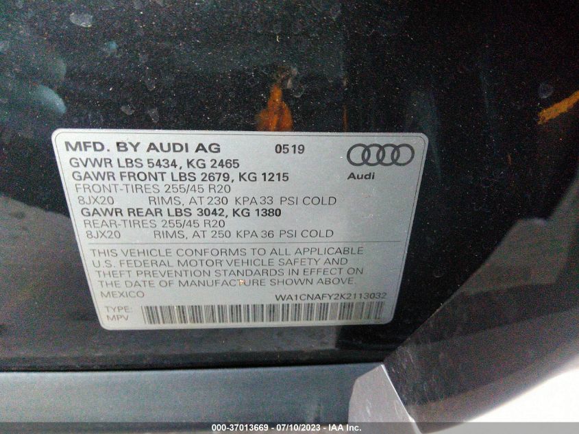 2019 AUDI Q5 PRESTIGE - WA1CNAFY2K2113032