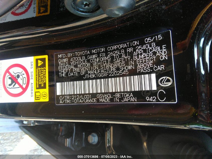 2015 LEXUS ES 350 - JTHBK1GGXF2202545