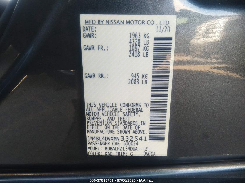 2021 NISSAN ALTIMA 2.5 SV - 1N4BL4DVXMN332541