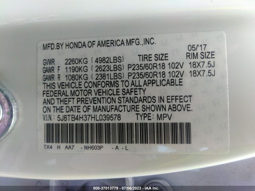 2017 ACURA RDX - 5J8TB4H37HL039578
