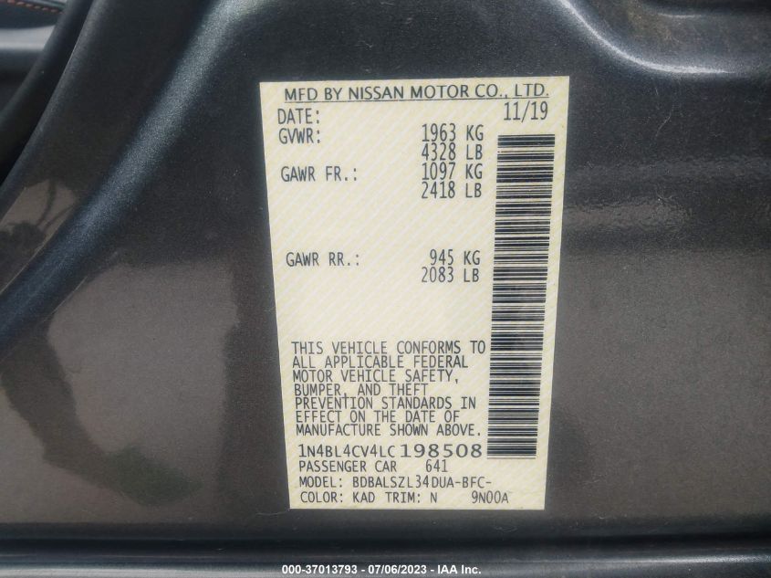 2020 NISSAN ALTIMA 2.5 SR - 1N4BL4CV4LC198508