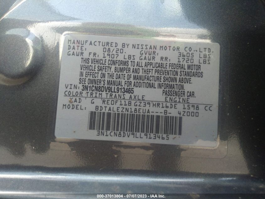 2020 NISSAN VERSA S - 3N1CN8DV9LL913465