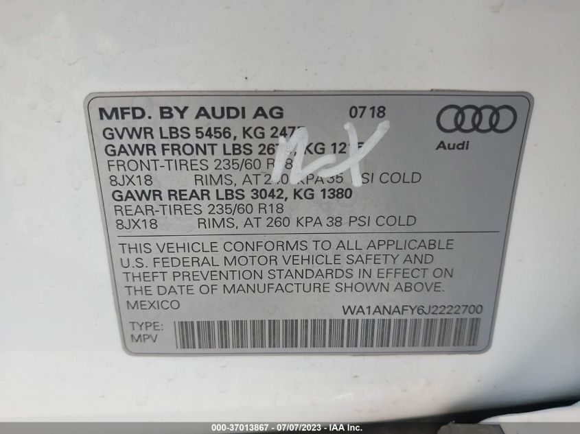 2018 AUDI Q5 PREMIUM/TECH PREMIUM - WA1ANAFY6J2222700