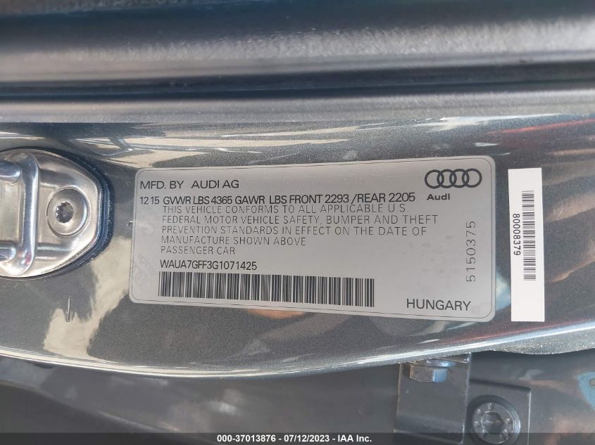 2016 AUDI A3 1.8T PREMIUM - WAUA7GFF3G1071425